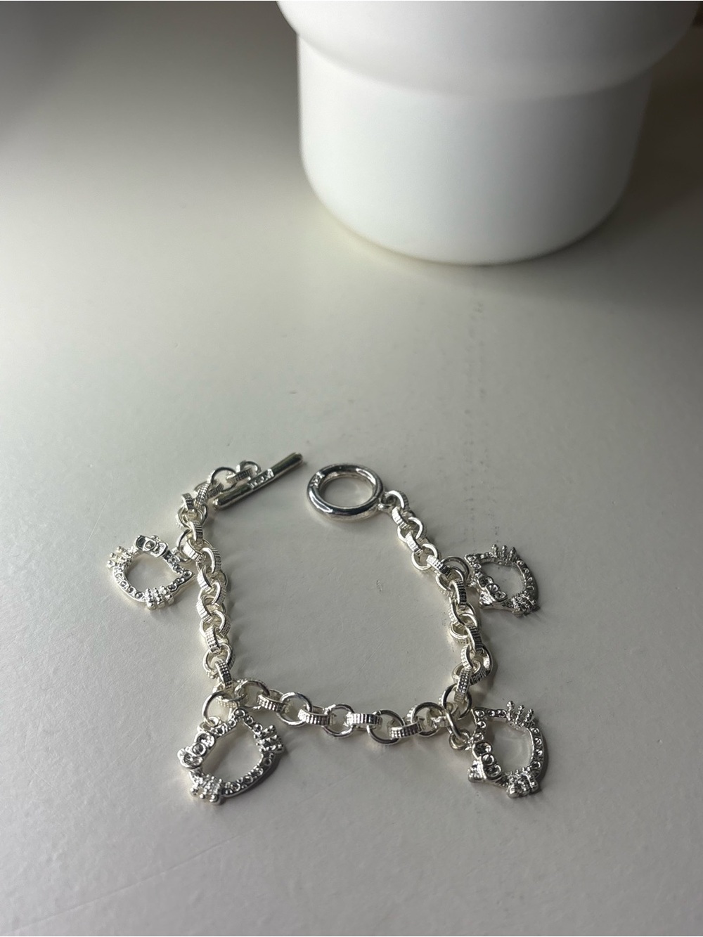 Vintage Sterling Silver Hello Kitty Crystal Charm Bracelet 925 Toggle